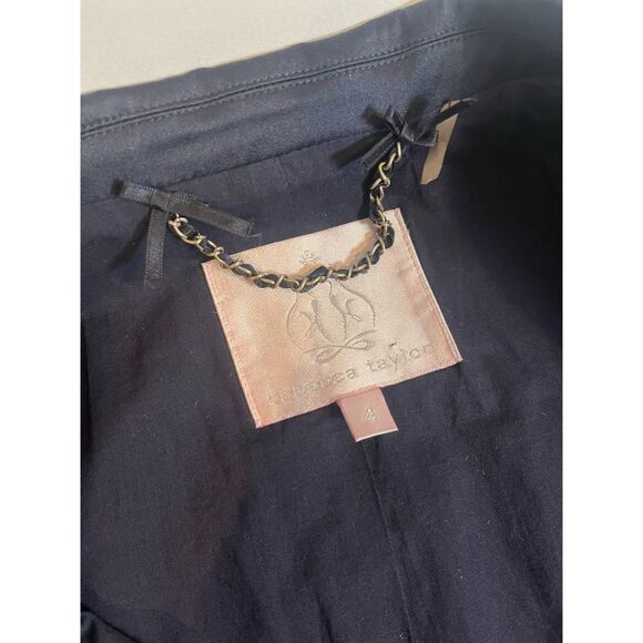 Rebecca Taylor Navy and Black Satin Cropped Tuxedo Jacket, Sz 4 - Picture 3 of 14